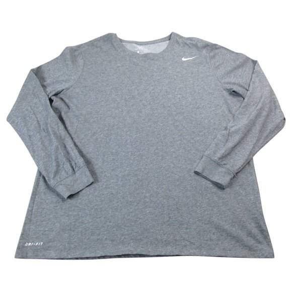 Nike Tee Shirt Mens 2XL Gray Heather Dri-Fit Swoosh Logo Long Sleeve Crew Neck - Picture 1 of 8